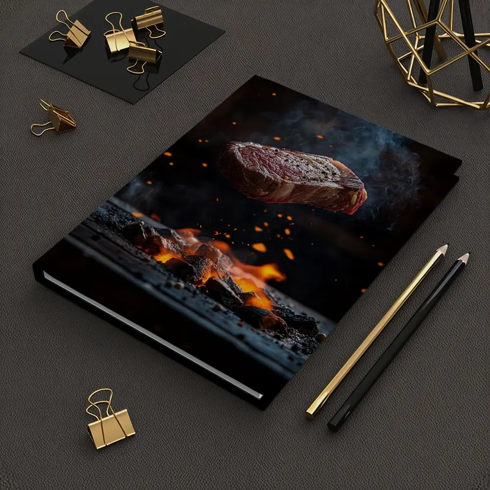 Grilled Steak Flying Over Fire Embers – Notebooks