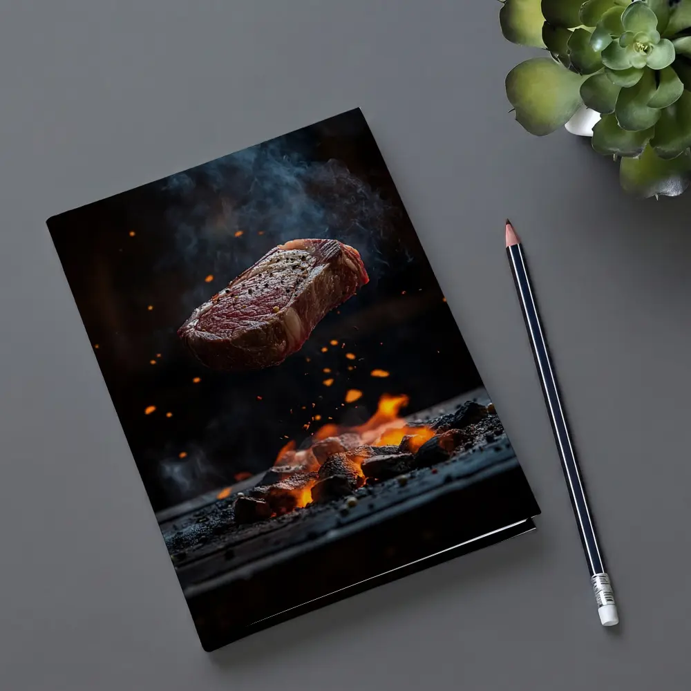 Grilled Steak Flying Over Fire Embers – Notebooks