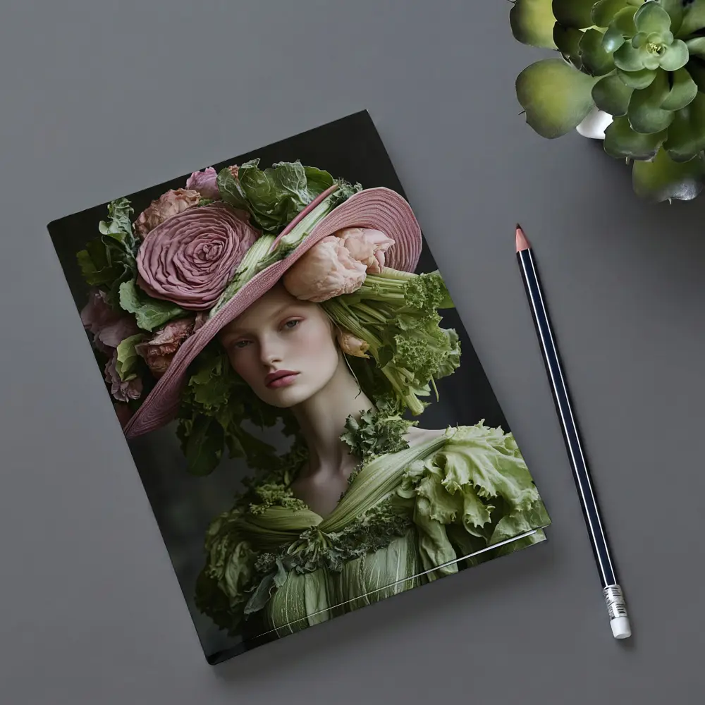 Woman Wearing Vegetable Flower Hat Fashion – Notebooks