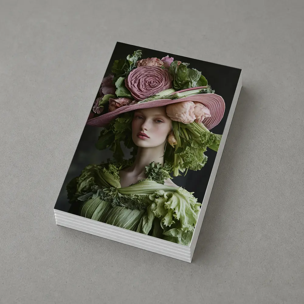 Woman Wearing Vegetable Flower Hat Fashion – Postcards