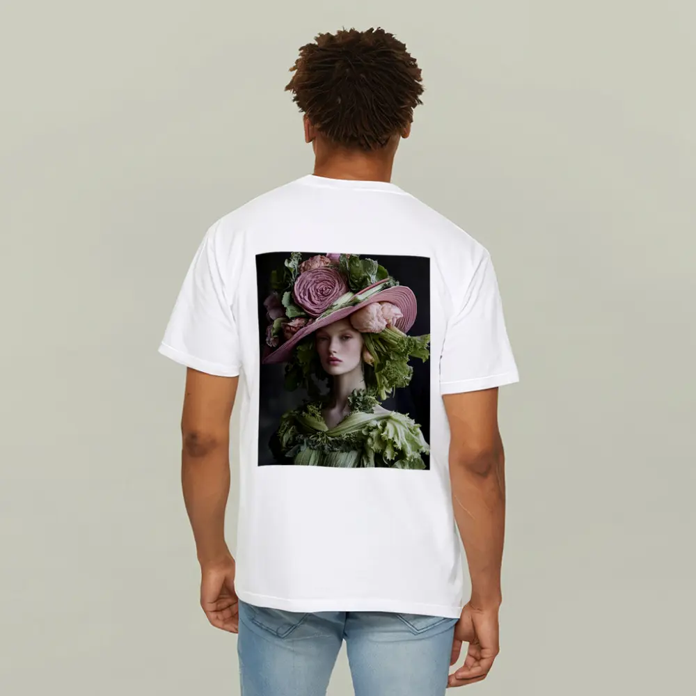 Woman Wearing Vegetable Flower Hat Fashion – T-Shirts