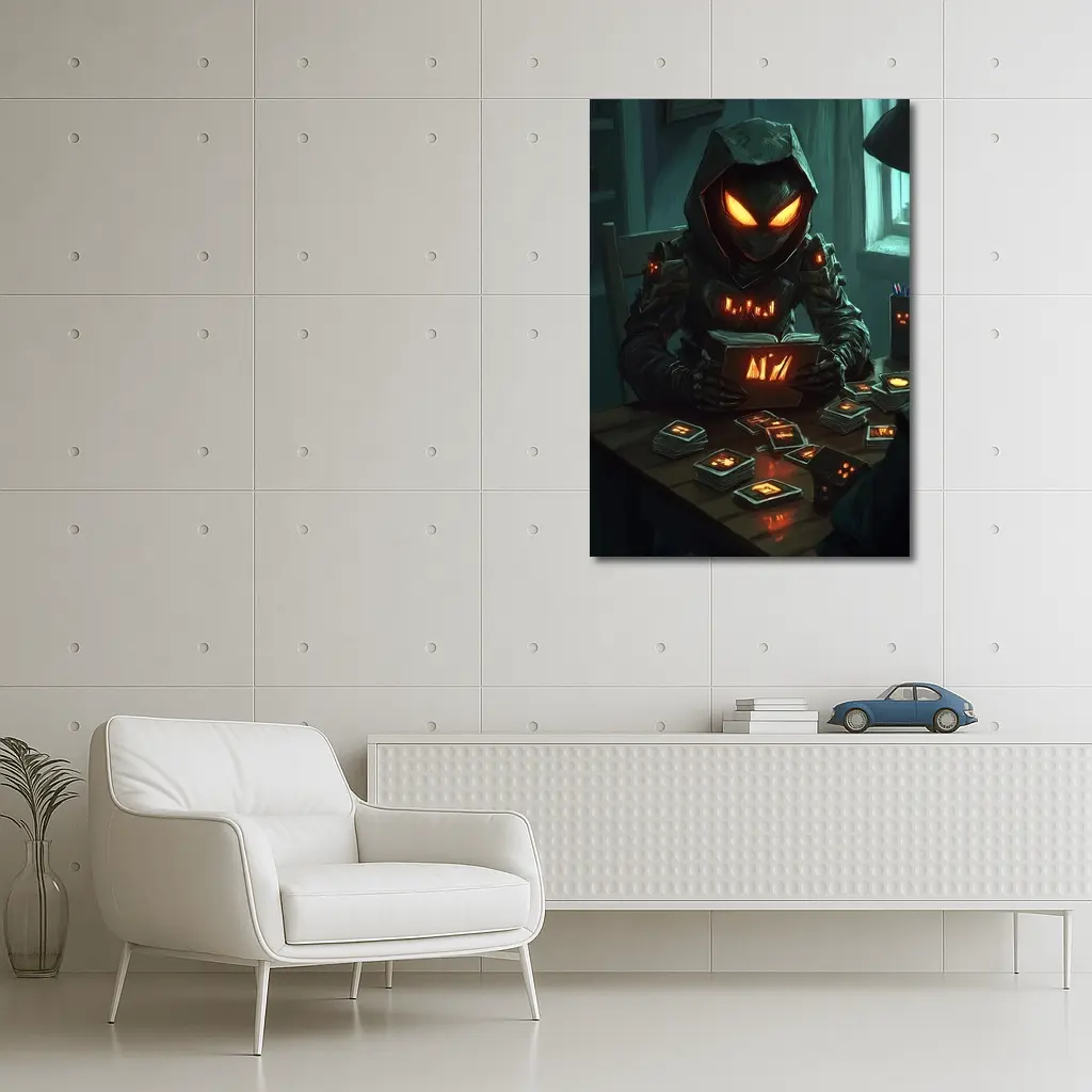 Dark Hooded Figure Glowing Eyes Card Game – Wall Art
