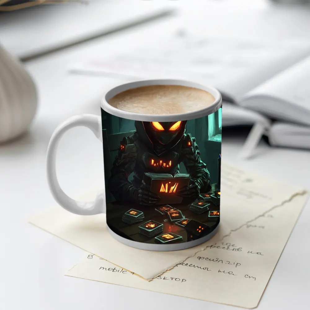 Dark Hooded Figure Glowing Eyes Card Game – Mugs