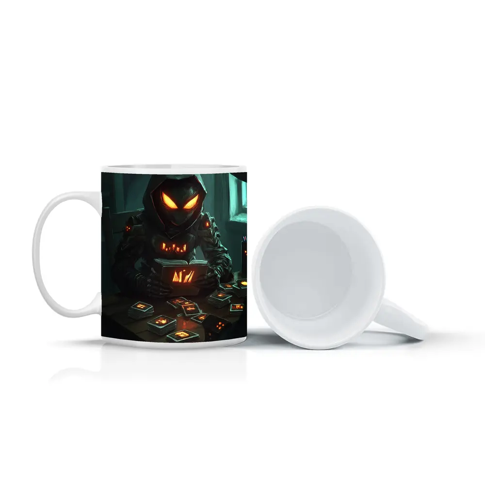 Dark Hooded Figure Glowing Eyes Card Game – Mugs