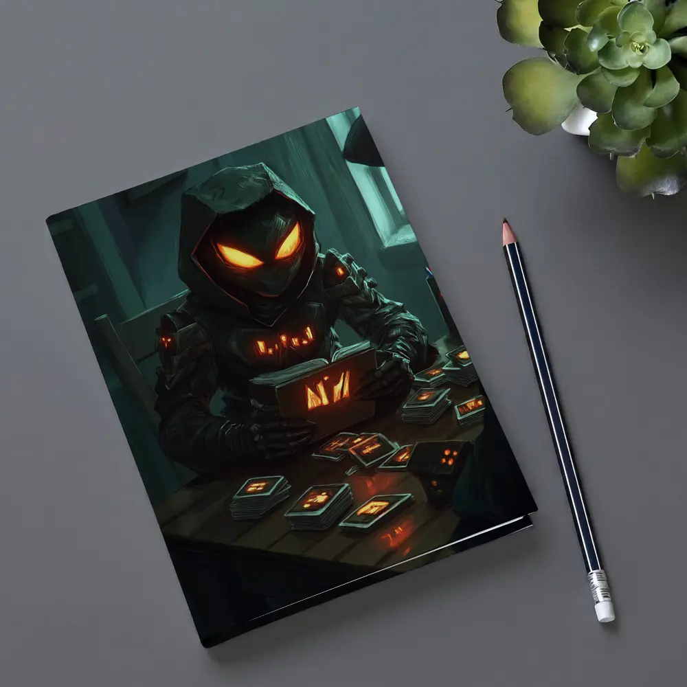 Dark Hooded Figure Glowing Eyes Card Game – Notebooks