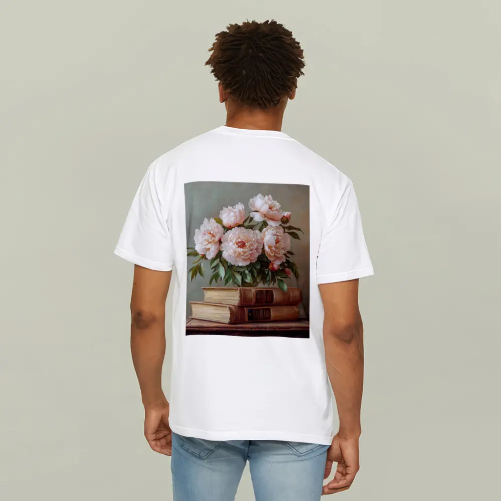 Pink Peonies Still Life With Vintage Books – T-Shirts