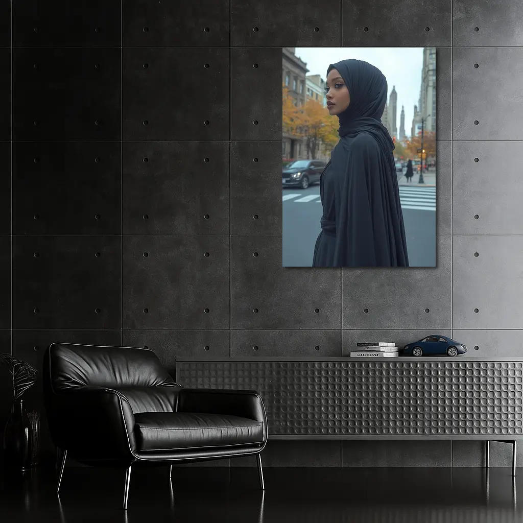 Woman Black Hijab Abaya City Street – Wall Art