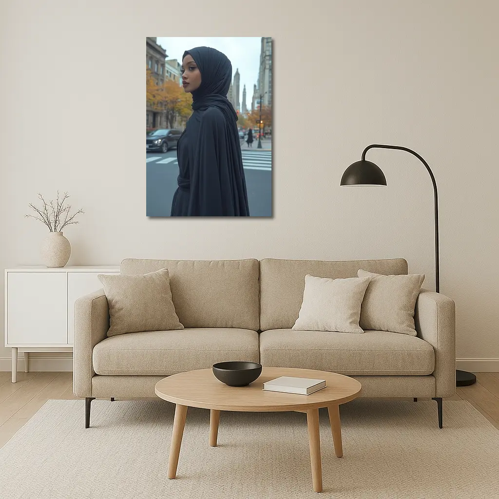 Woman Black Hijab Abaya City Street – Wall Art