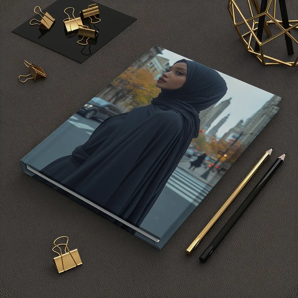 Woman Black Hijab Abaya City Street – Notebooks