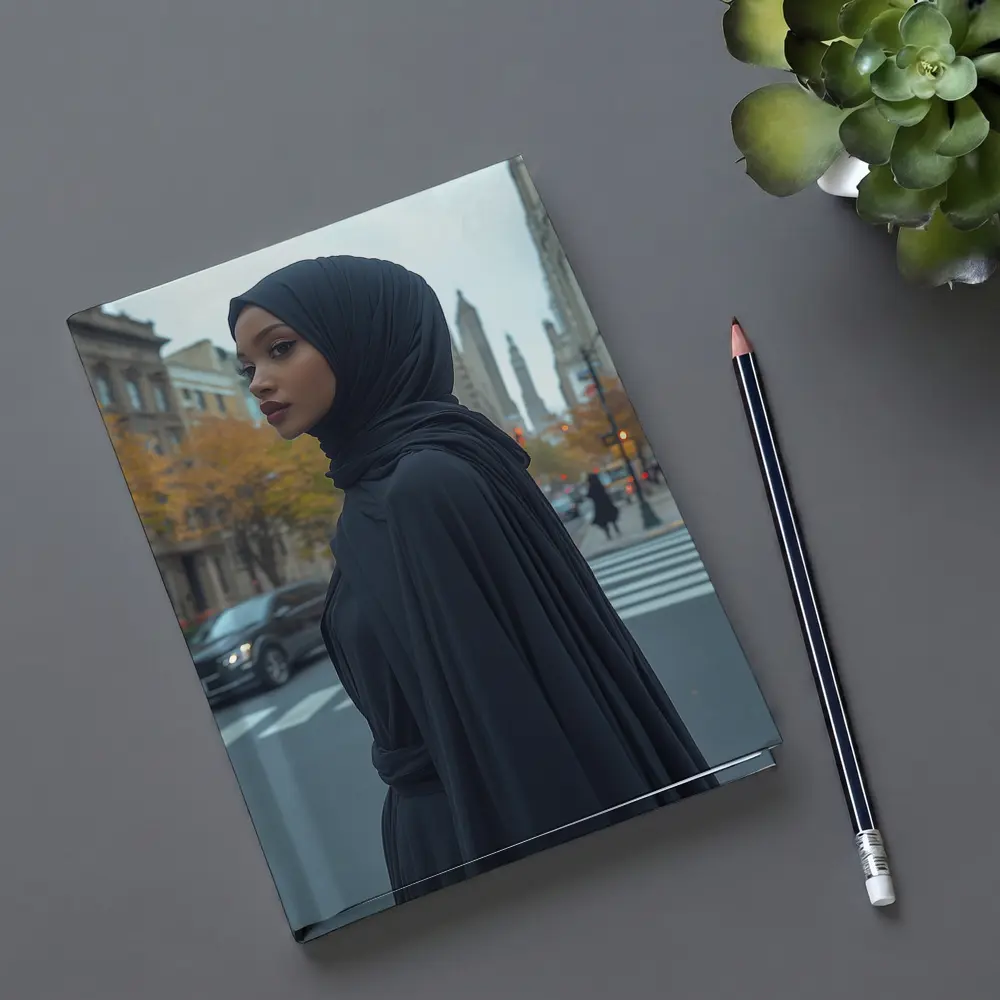 Woman Black Hijab Abaya City Street – Notebooks