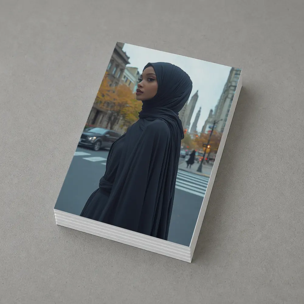 Woman Black Hijab Abaya City Street – Postcards