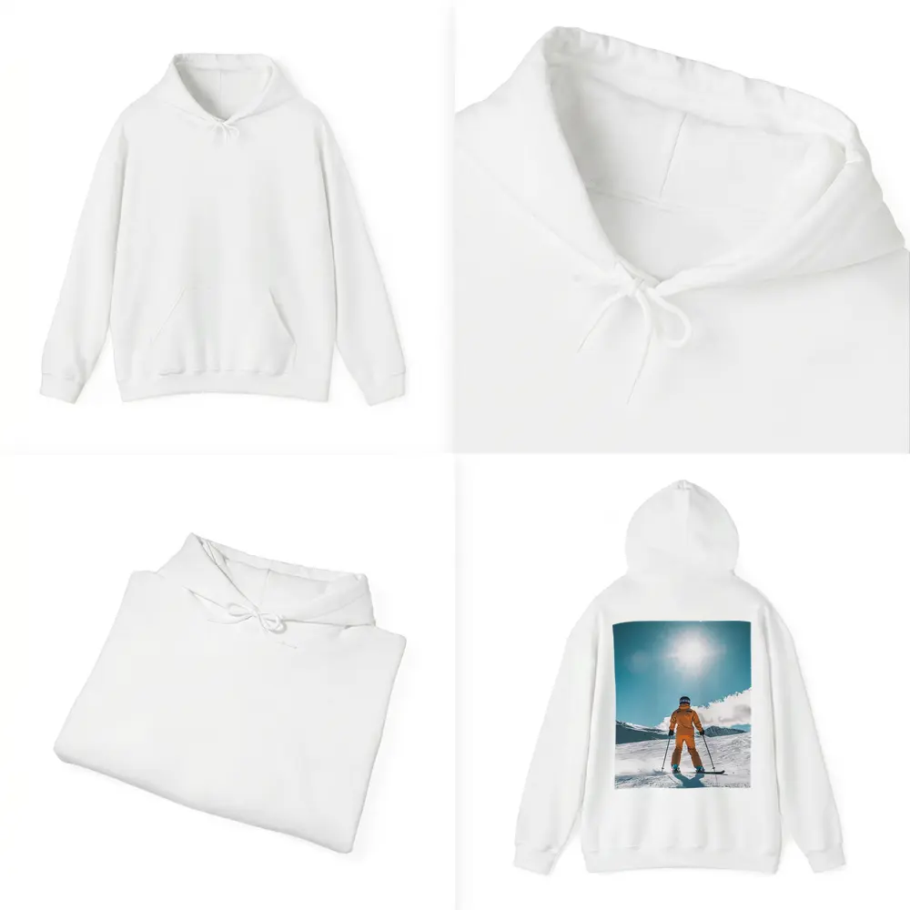 Skier In Orange Suit Sunny Snow Mountain – Hoodies