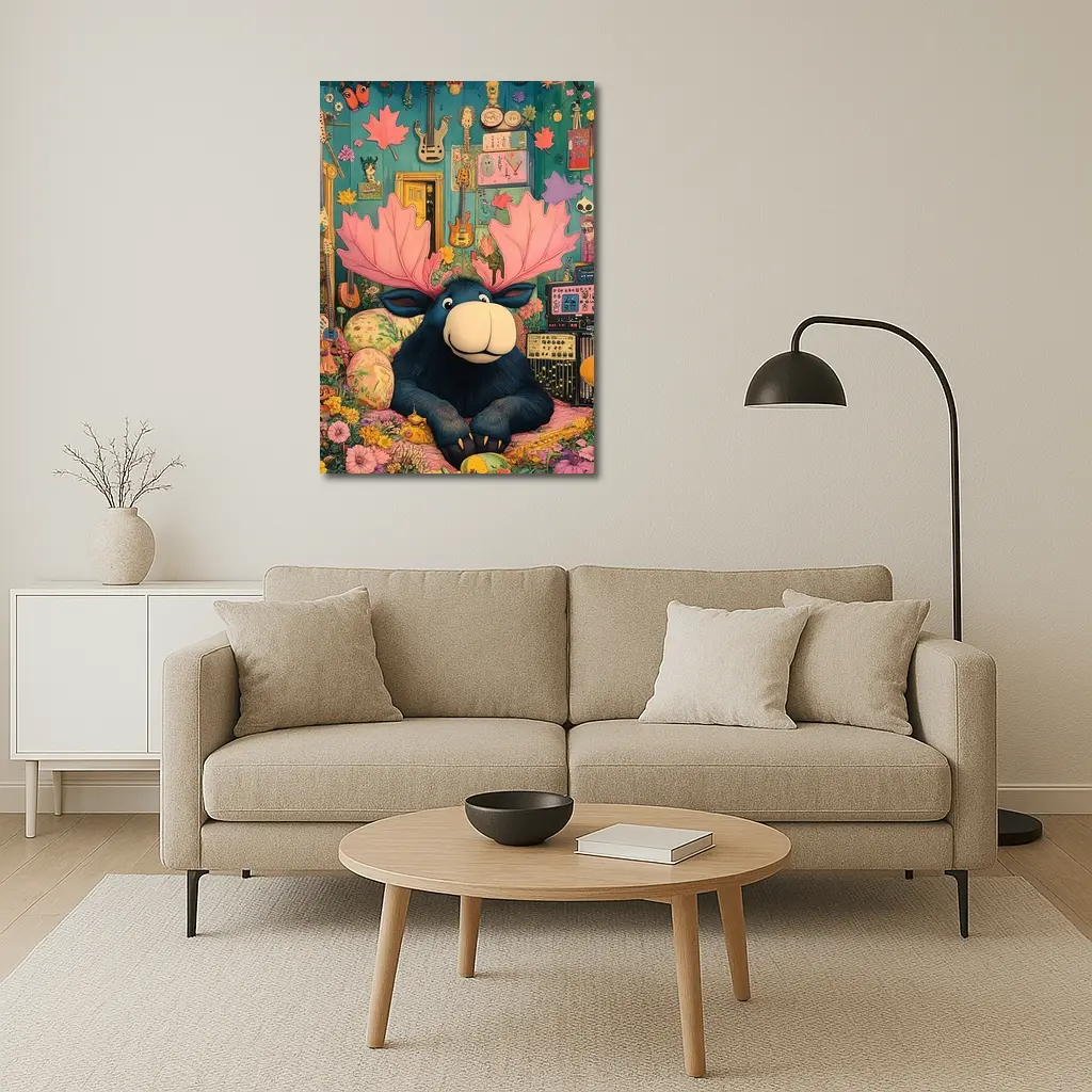 Cartoon Moose Pink Antlers Colorful Music Room – Wall Art