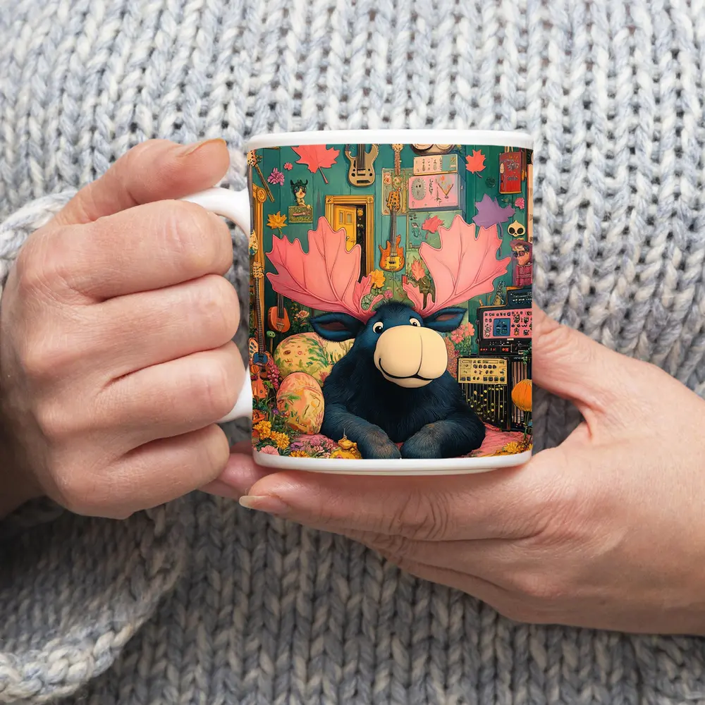 Cartoon Moose Pink Antlers Colorful Music Room – Mugs
