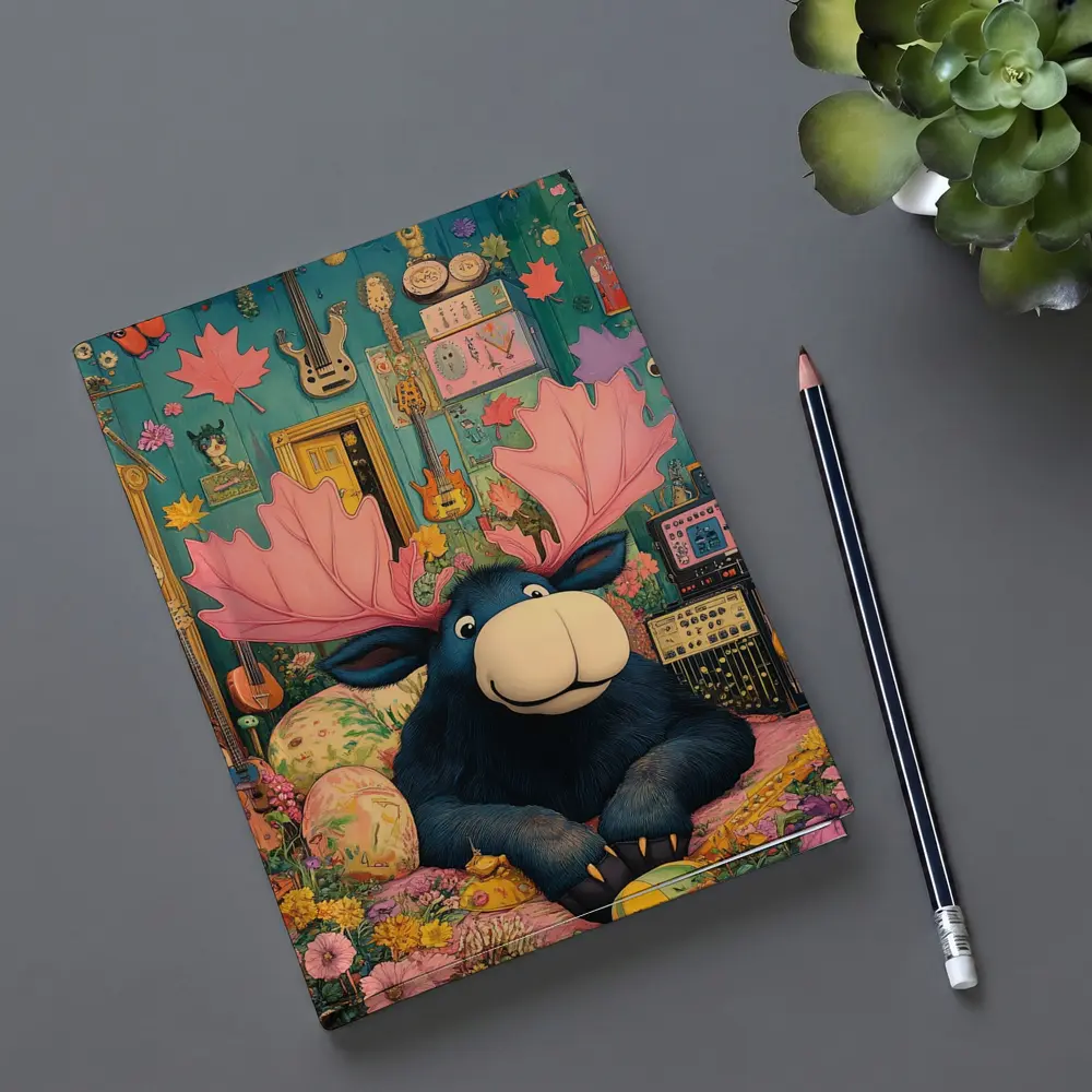 Cartoon Moose Pink Antlers Colorful Music Room – Notebooks