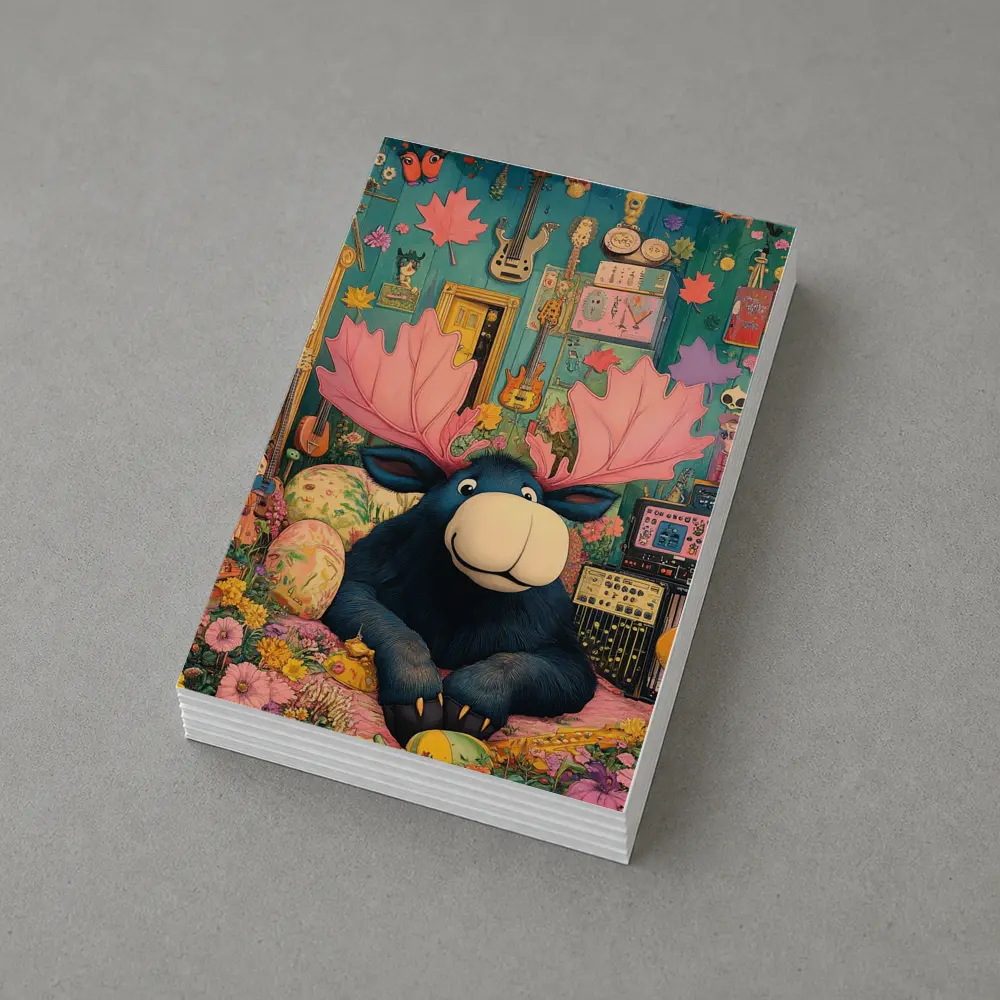 Cartoon Moose Pink Antlers Colorful Music Room – Postcards
