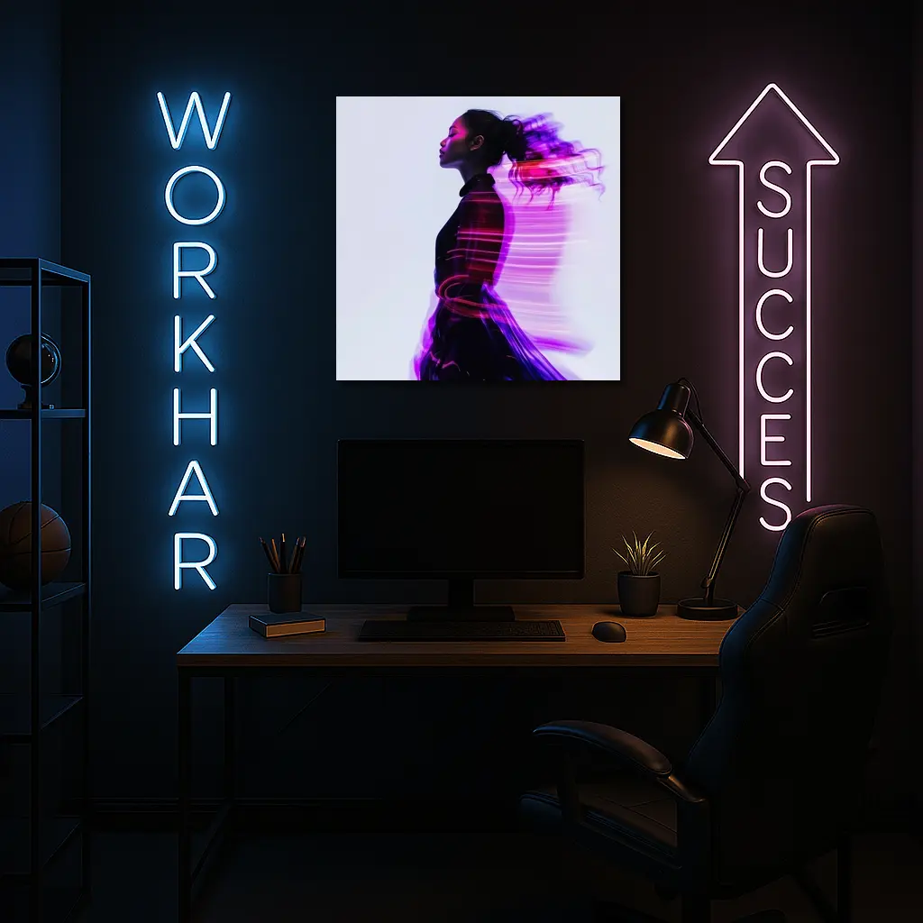 Woman Figure Neon Purple Light Motion Art – Wall Art
