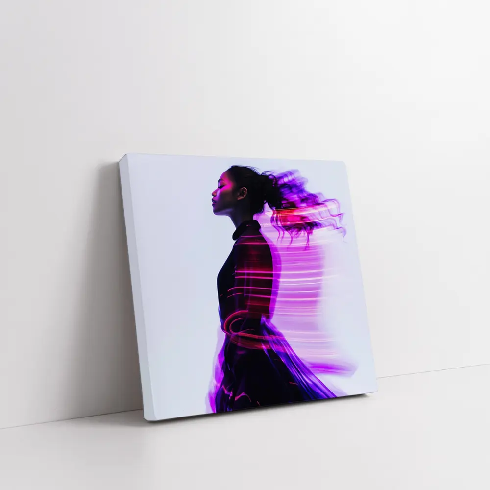 Woman Figure Neon Purple Light Motion Art – Wall Art
