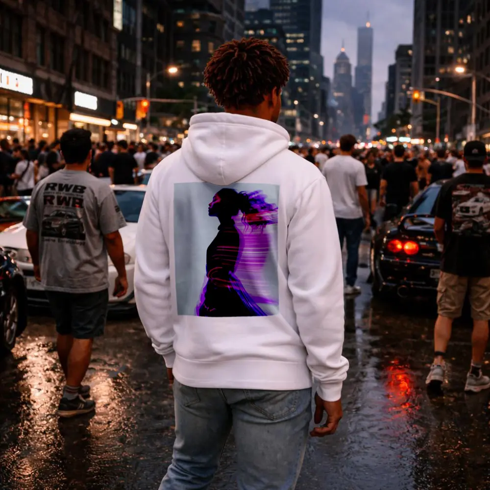 Woman Figure Neon Purple Light Motion Art – Hoodies