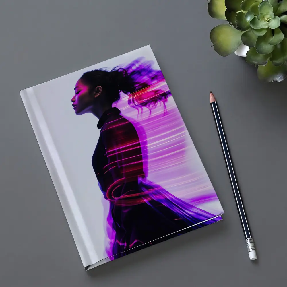 Woman Figure Neon Purple Light Motion Art – Notebooks