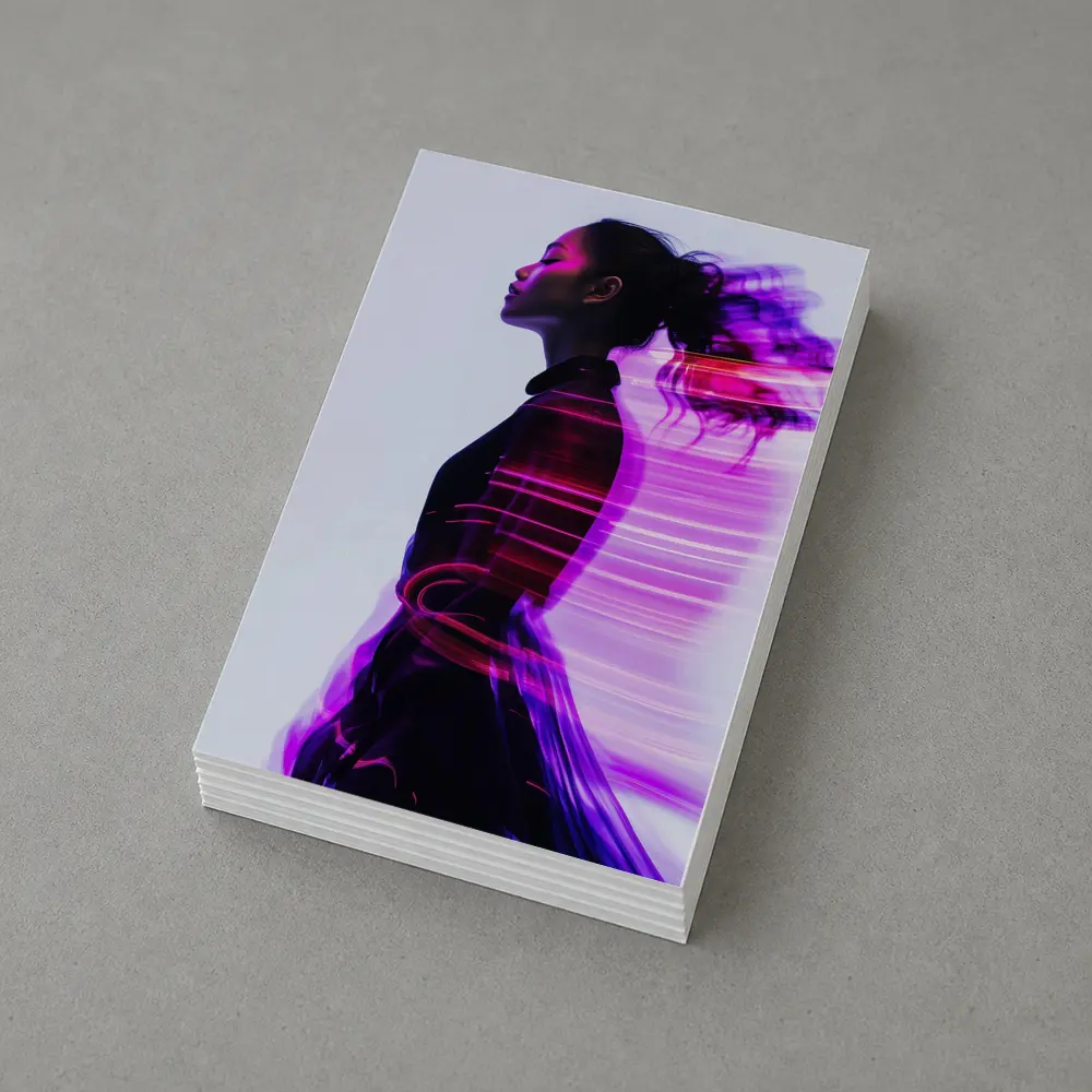 Woman Figure Neon Purple Light Motion Art – Postcards