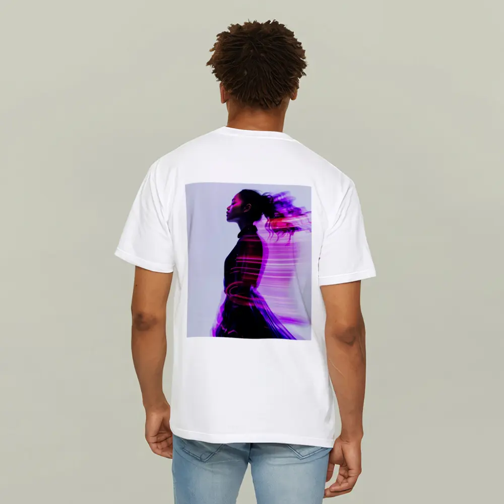 Woman Figure Neon Purple Light Motion Art – T-Shirts