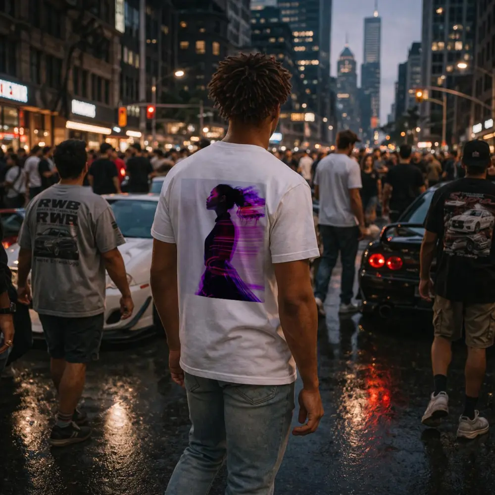 Woman Figure Neon Purple Light Motion Art – T-Shirts