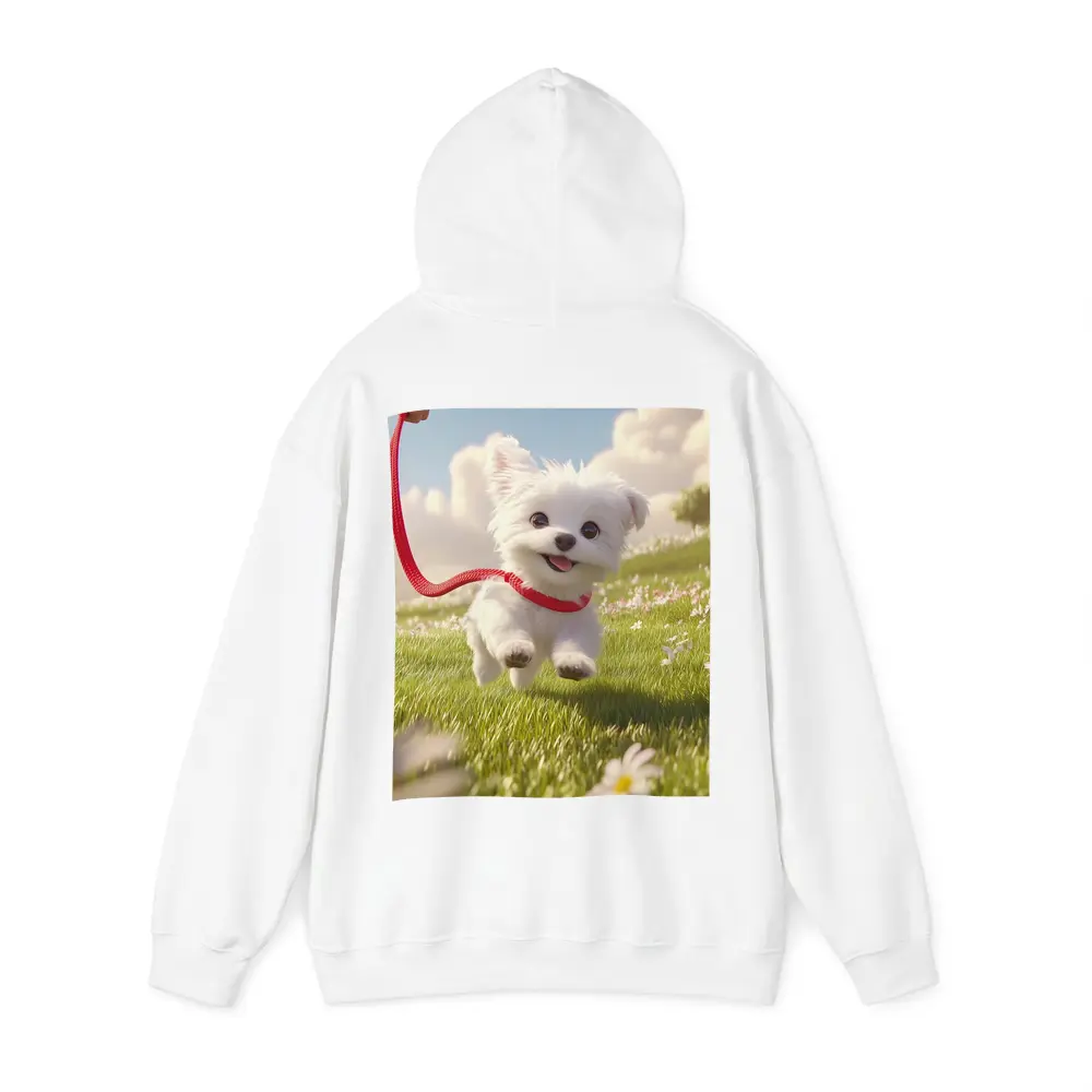 White Maltese Puppy Running Green Field – Hoodies