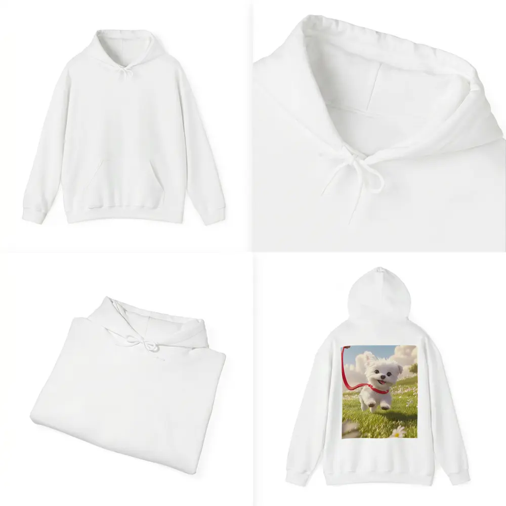 White Maltese Puppy Running Green Field – Hoodies