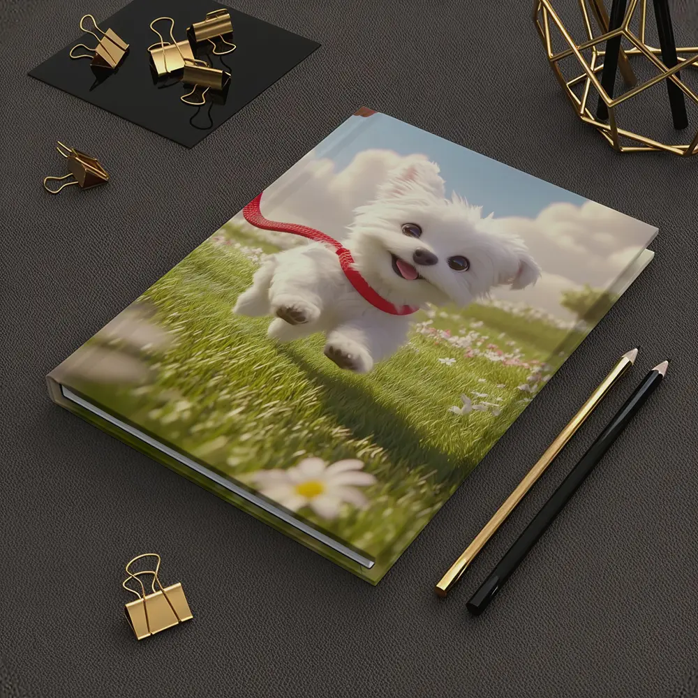 White Maltese Puppy Running Green Field – Notebooks