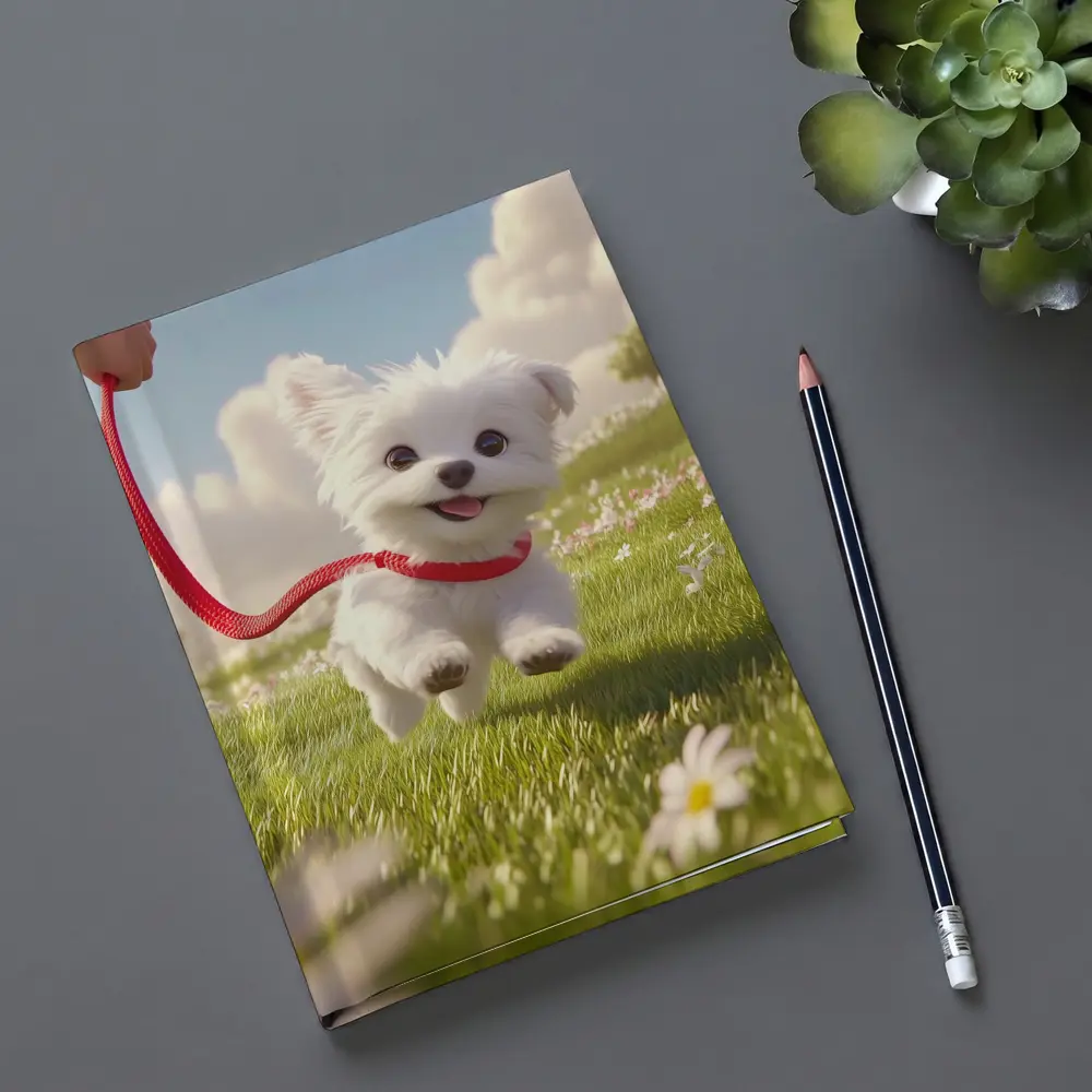 White Maltese Puppy Running Green Field – Notebooks