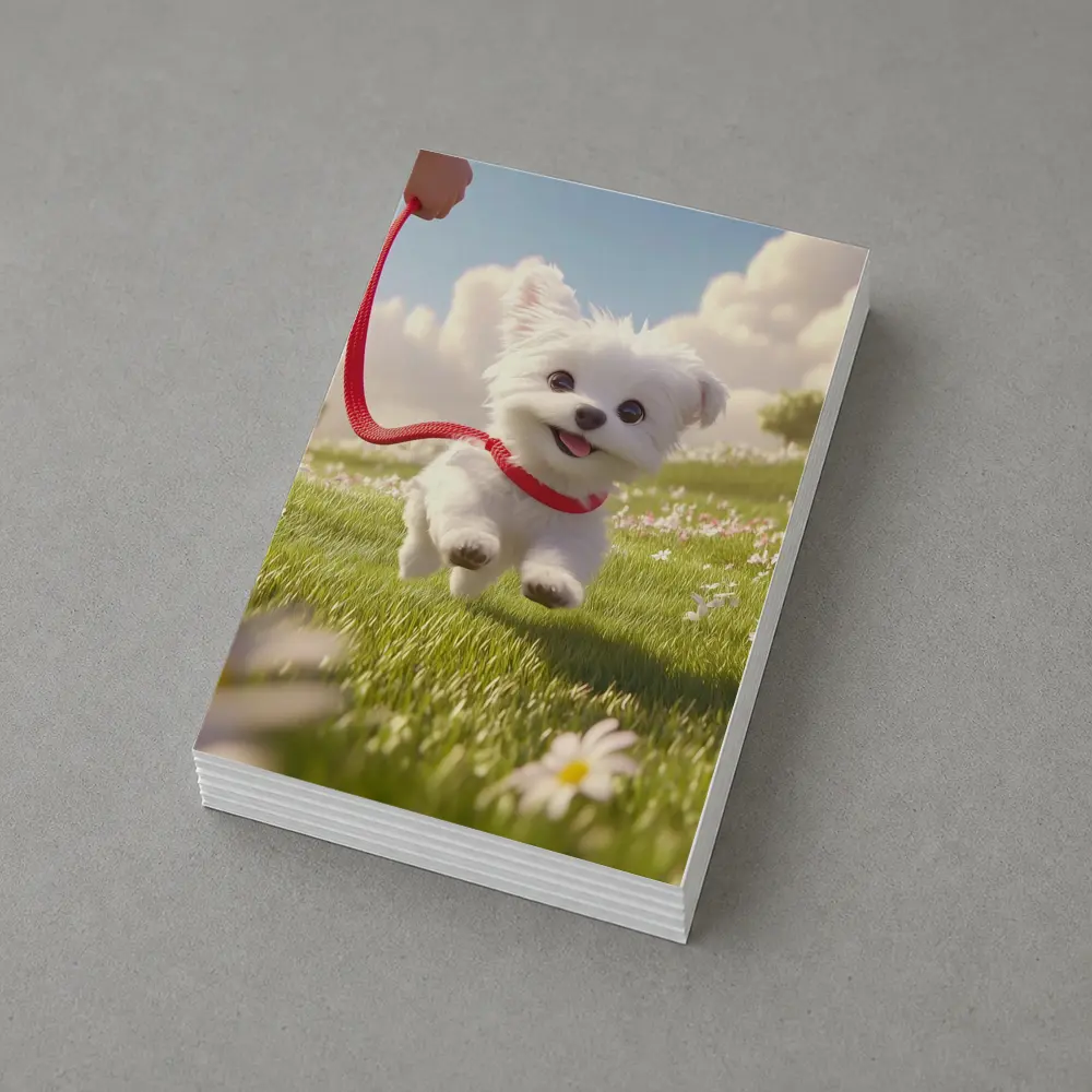 White Maltese Puppy Running Green Field – Postcards