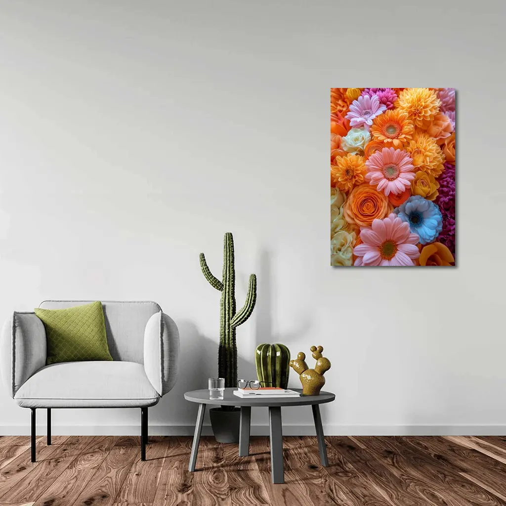 Colorful Gerbera Daisy and Rose Flower Arrangement – Wall Art