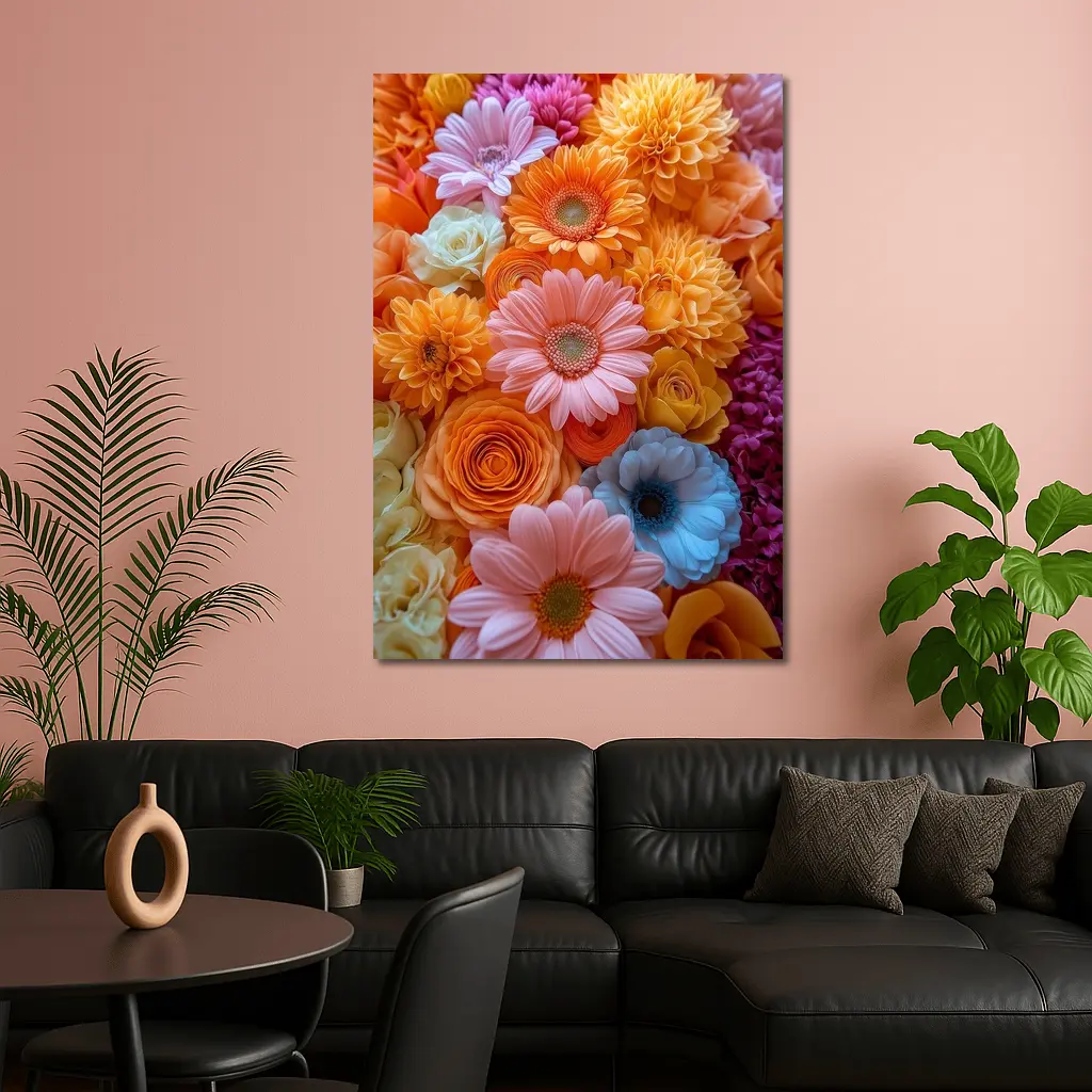 Colorful Gerbera Daisy and Rose Flower Arrangement – Wall Art