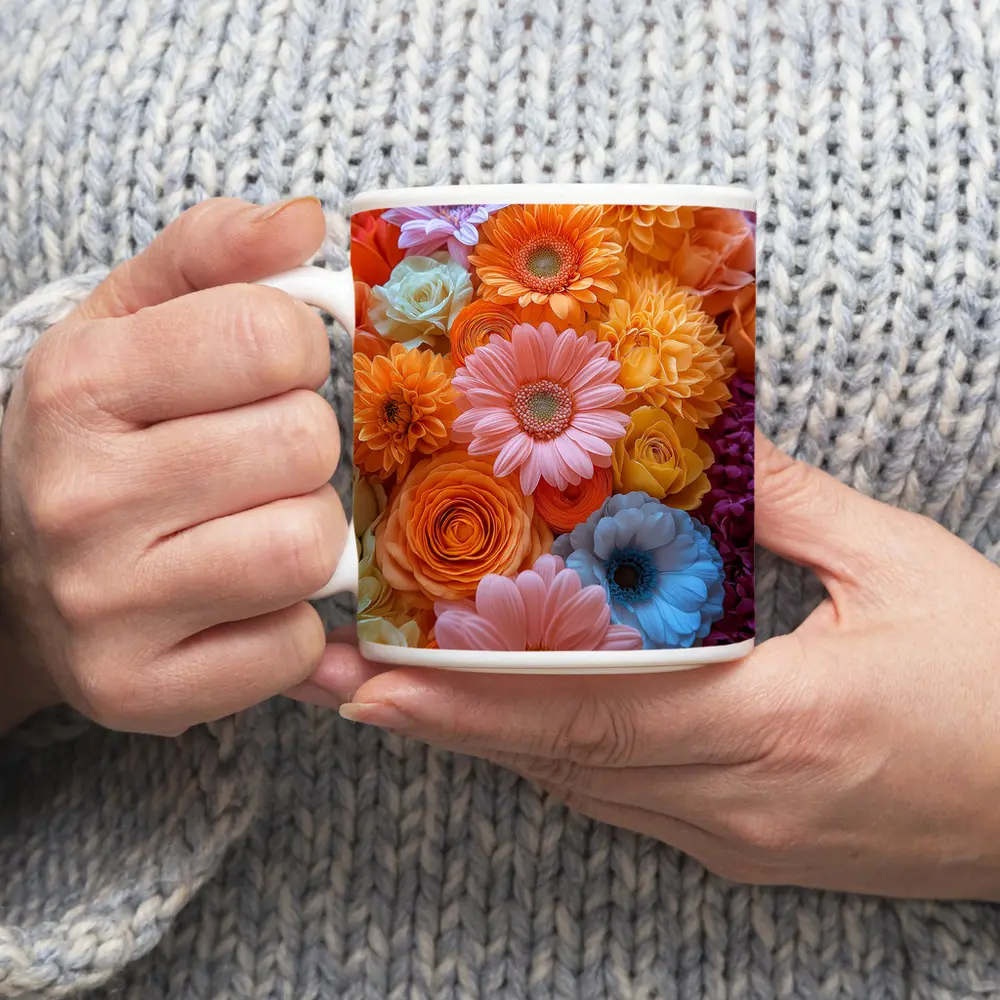 Colorful Gerbera Daisy and Rose Flower Arrangement – Mugs