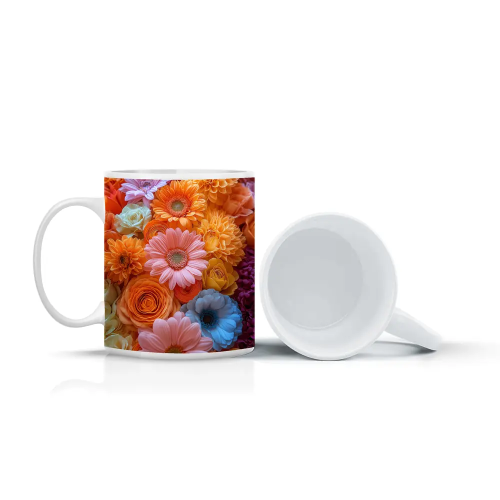 Colorful Gerbera Daisy and Rose Flower Arrangement – Mugs