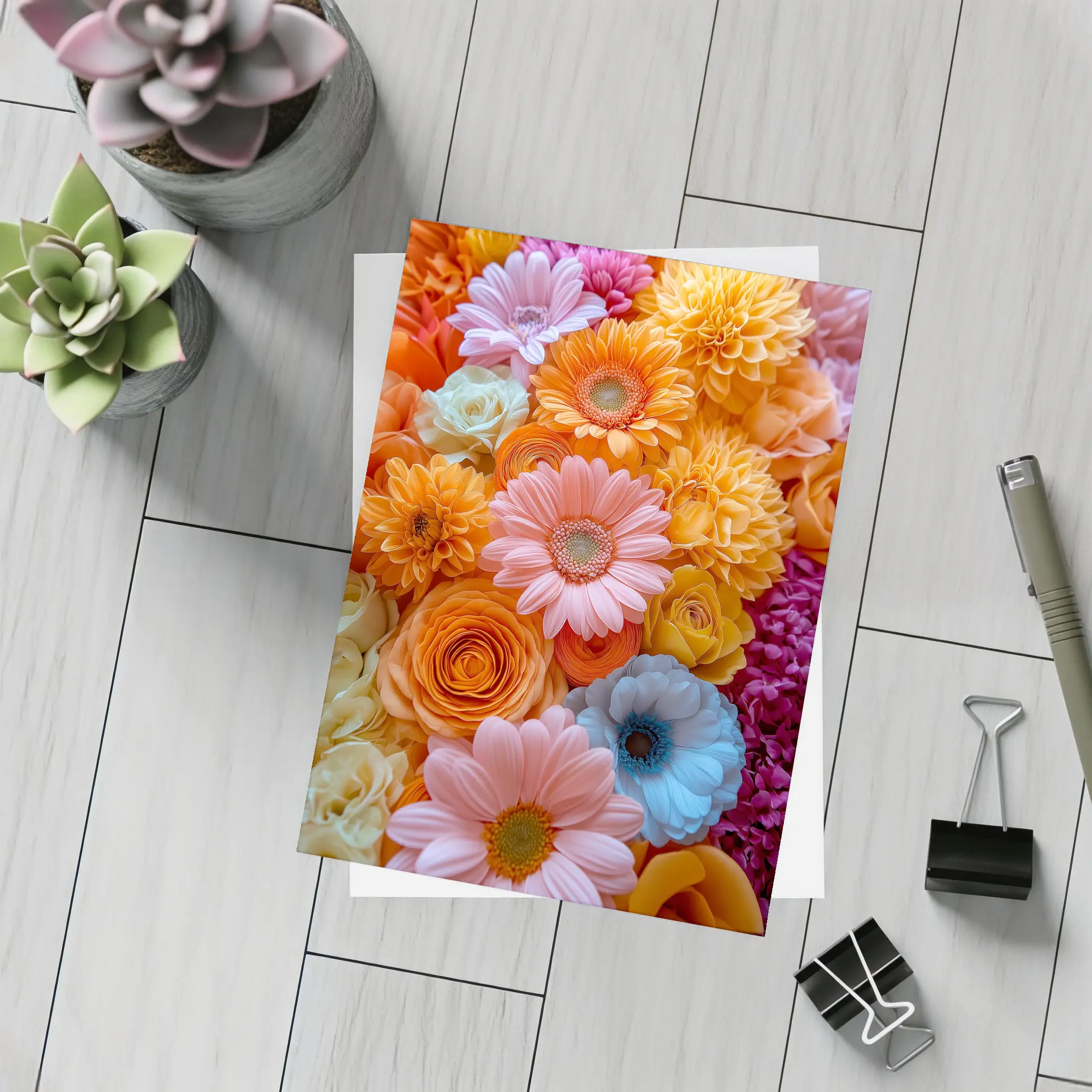 Colorful Gerbera Daisy and Rose Flower Arrangement – Postcards