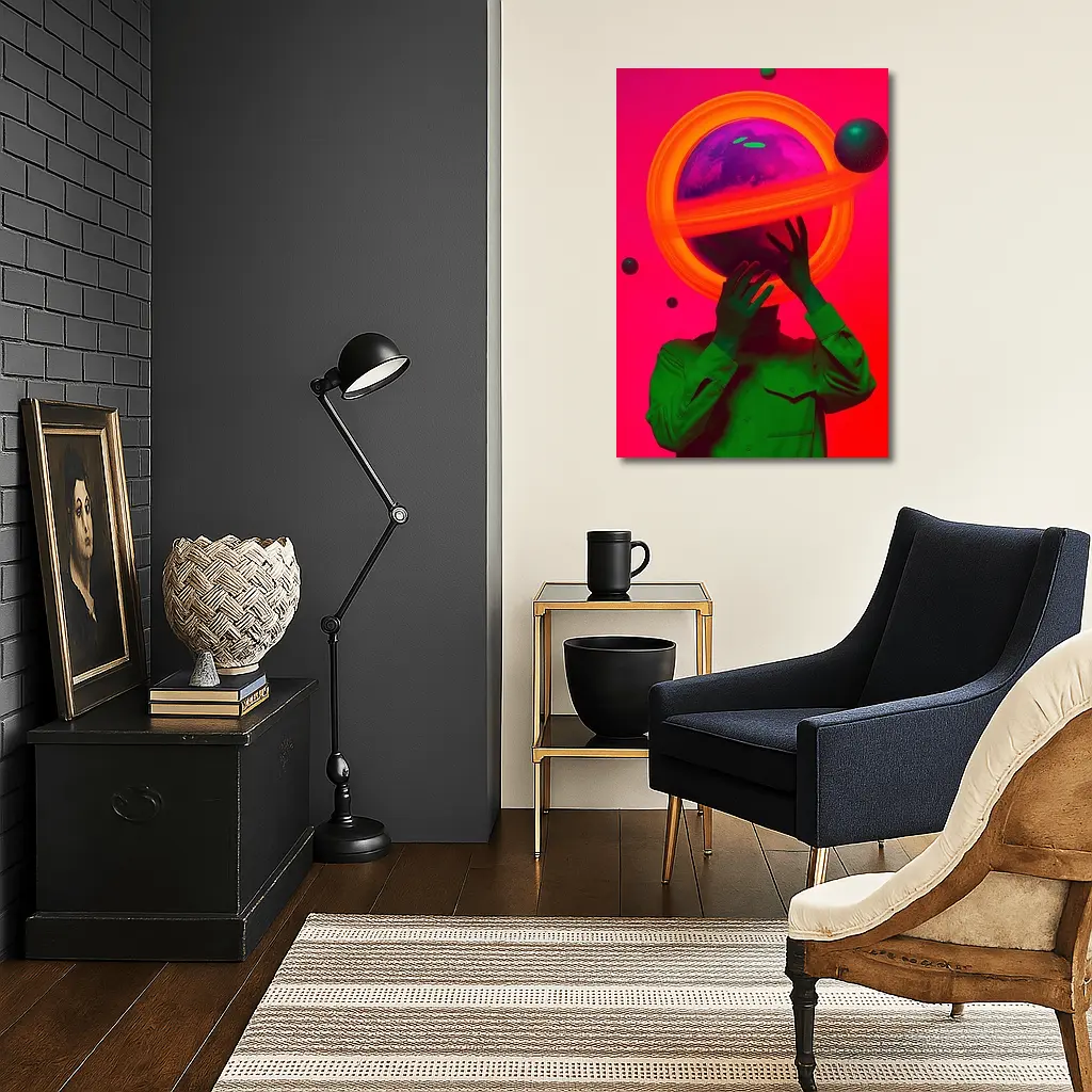 Neon Planet Man Surreal Pop Art – Wall Art
