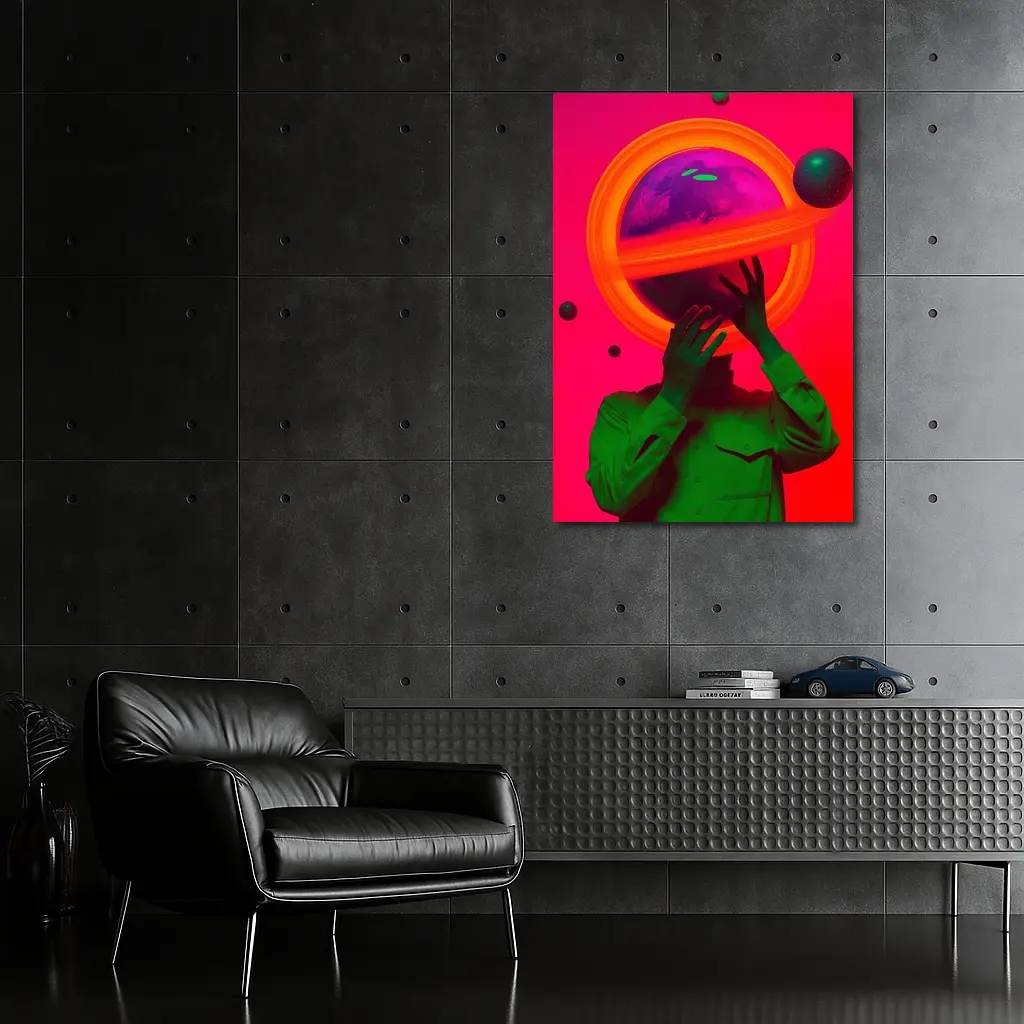 Neon Planet Man Surreal Pop Art – Wall Art