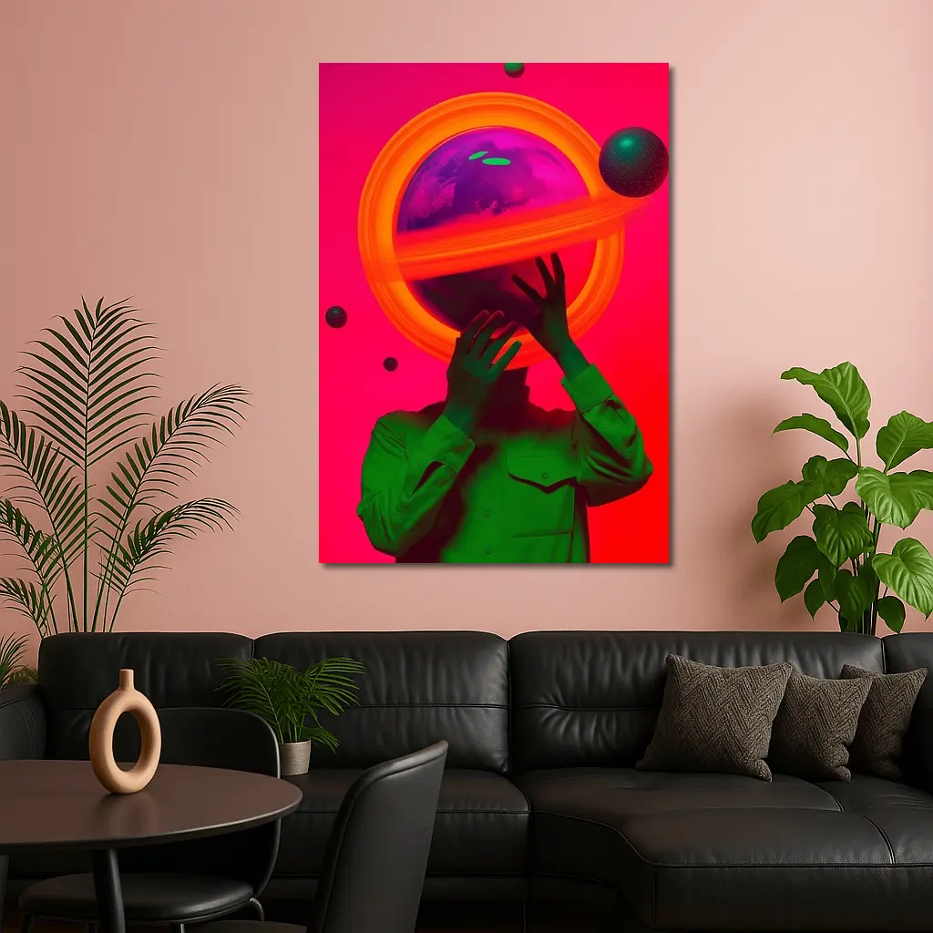 Neon Planet Man Surreal Pop Art – Wall Art