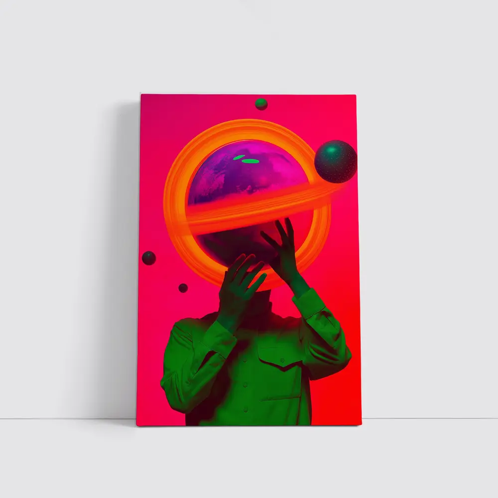 Neon Planet Man Surreal Pop Art – Wall Art