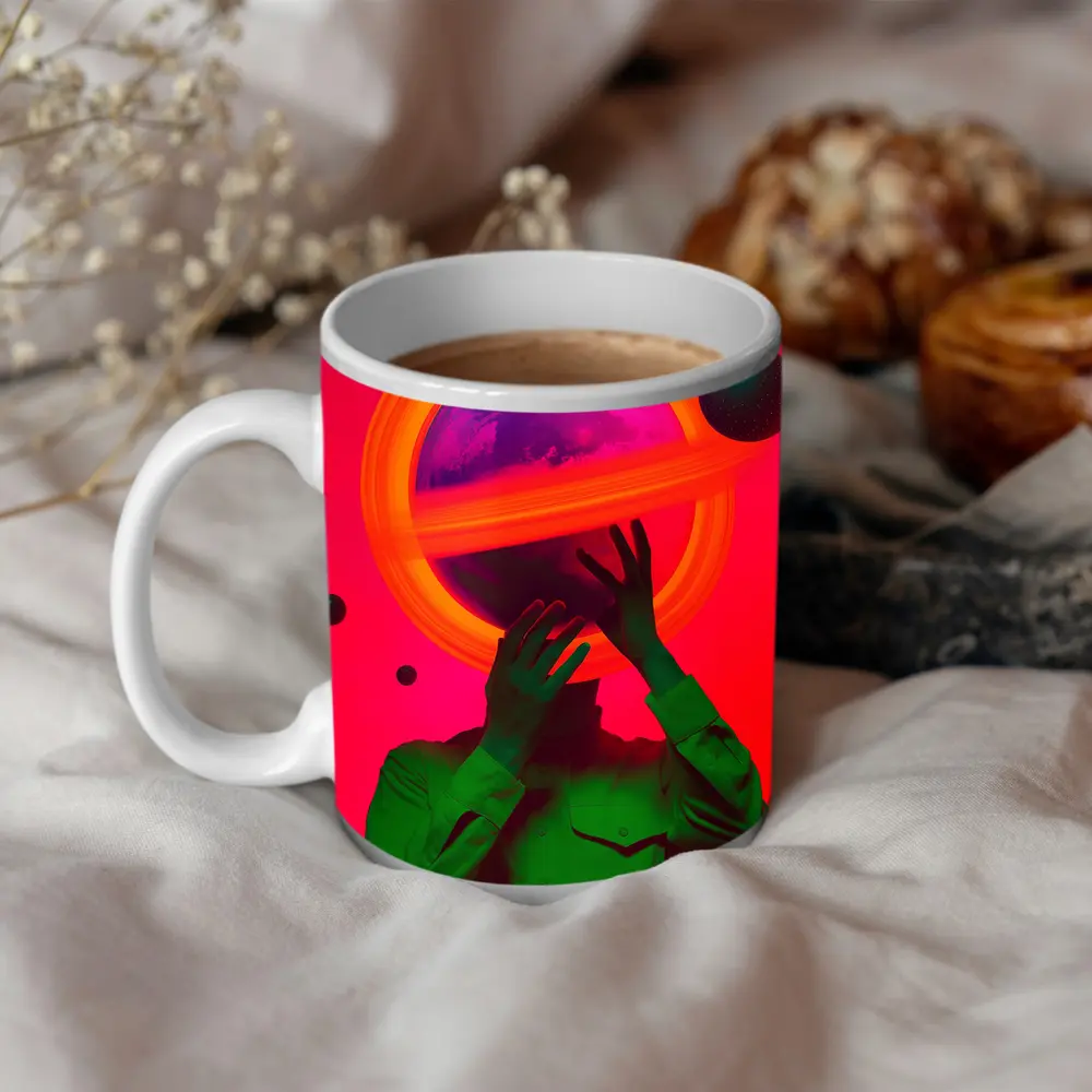 Neon Planet Man Surreal Pop Art – Mugs