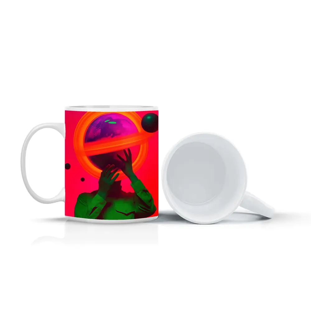 Neon Planet Man Surreal Pop Art – Mugs