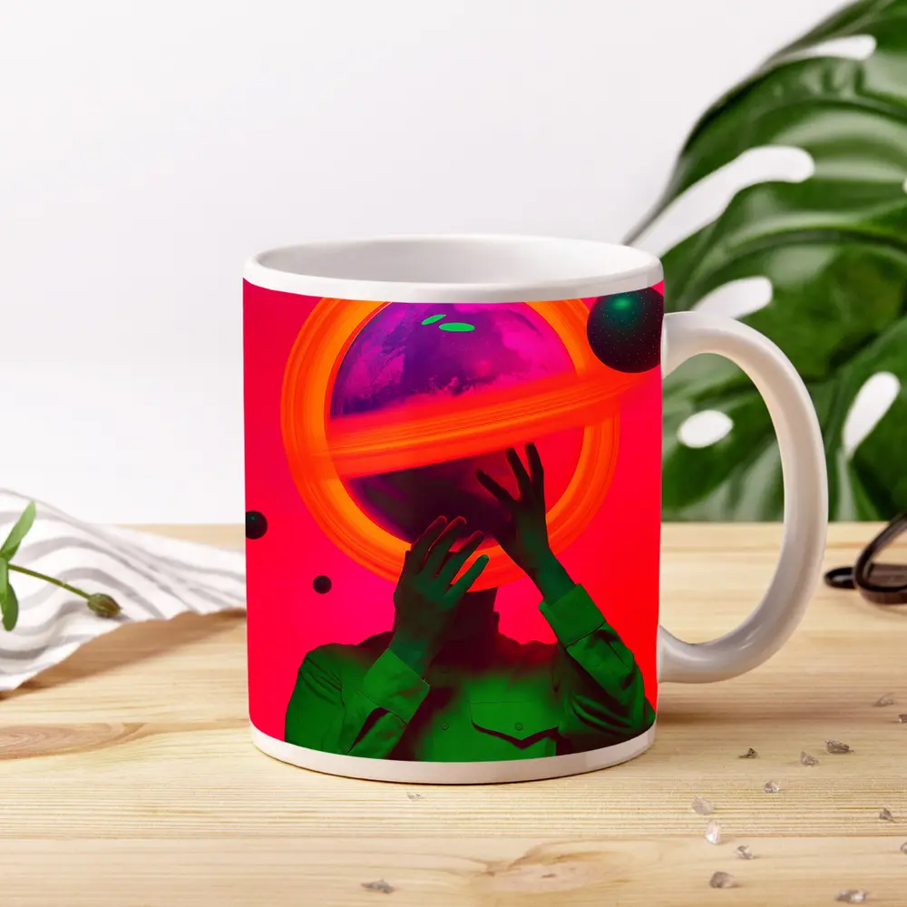 Neon Planet Man Surreal Pop Art – Mugs