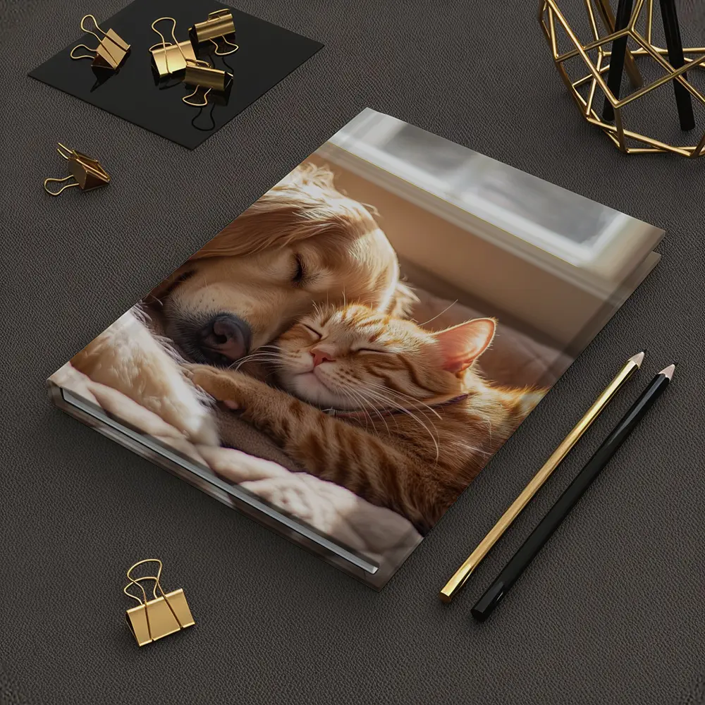 Golden Retriever and Orange Tabby Cat Sleeping – Notebooks