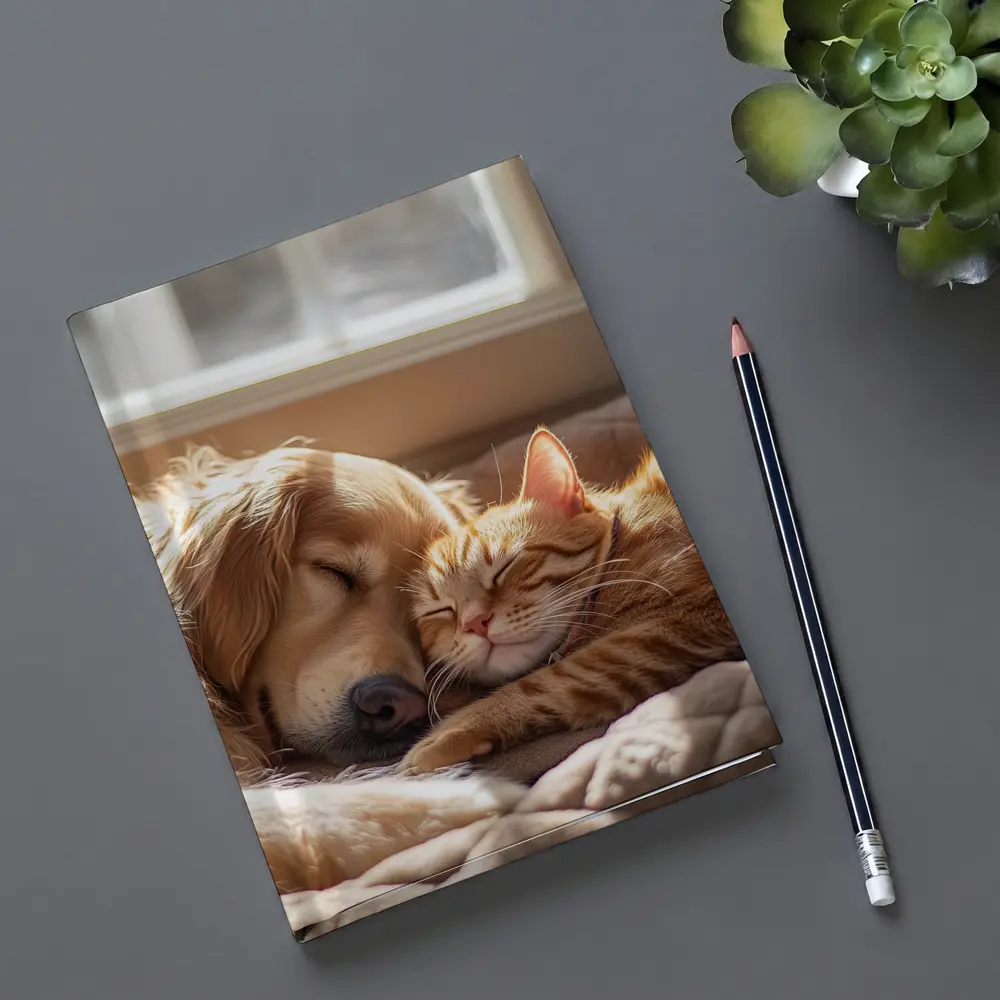 Golden Retriever and Orange Tabby Cat Sleeping – Notebooks
