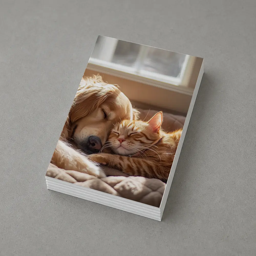 Golden Retriever and Orange Tabby Cat Sleeping – Postcards