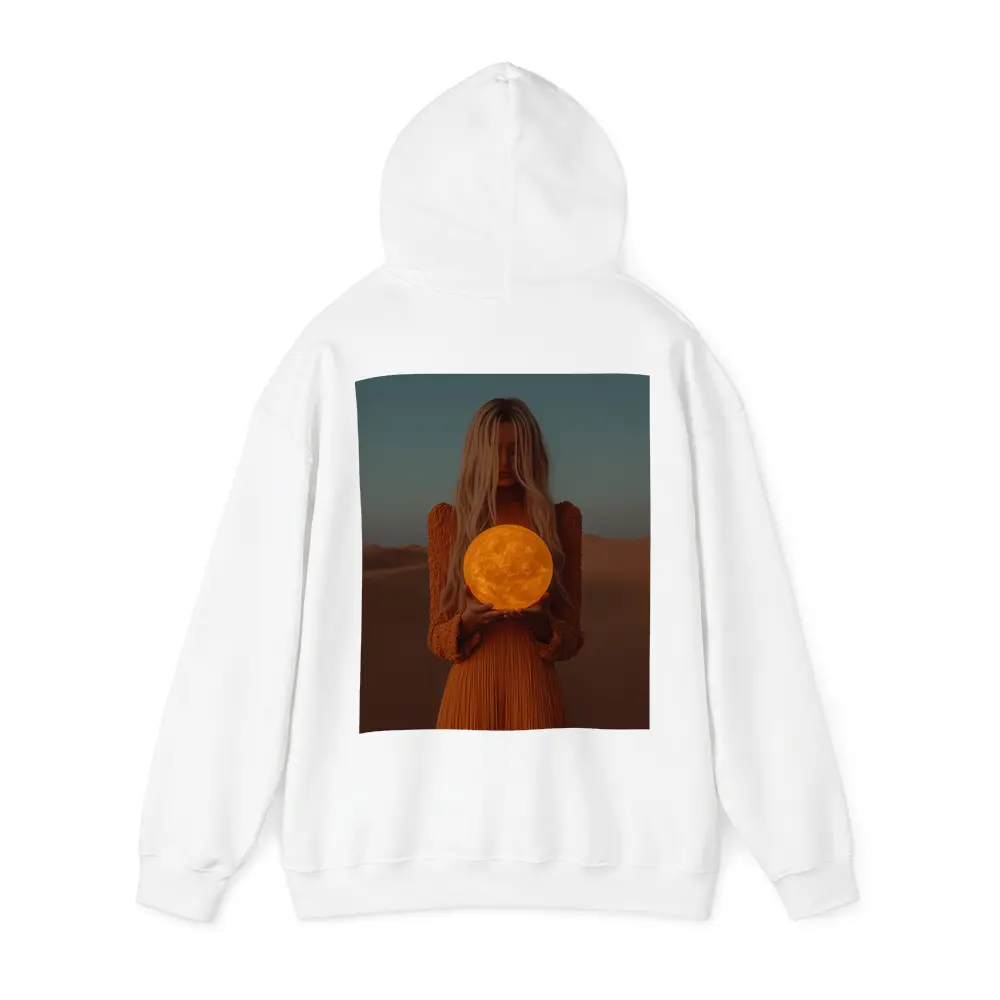 Woman Holding Moon Desert Dusk Scene – Hoodies