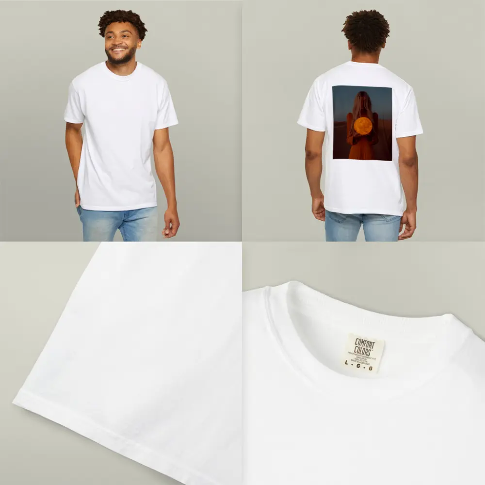 Woman Holding Moon Desert Dusk Scene – T-Shirts