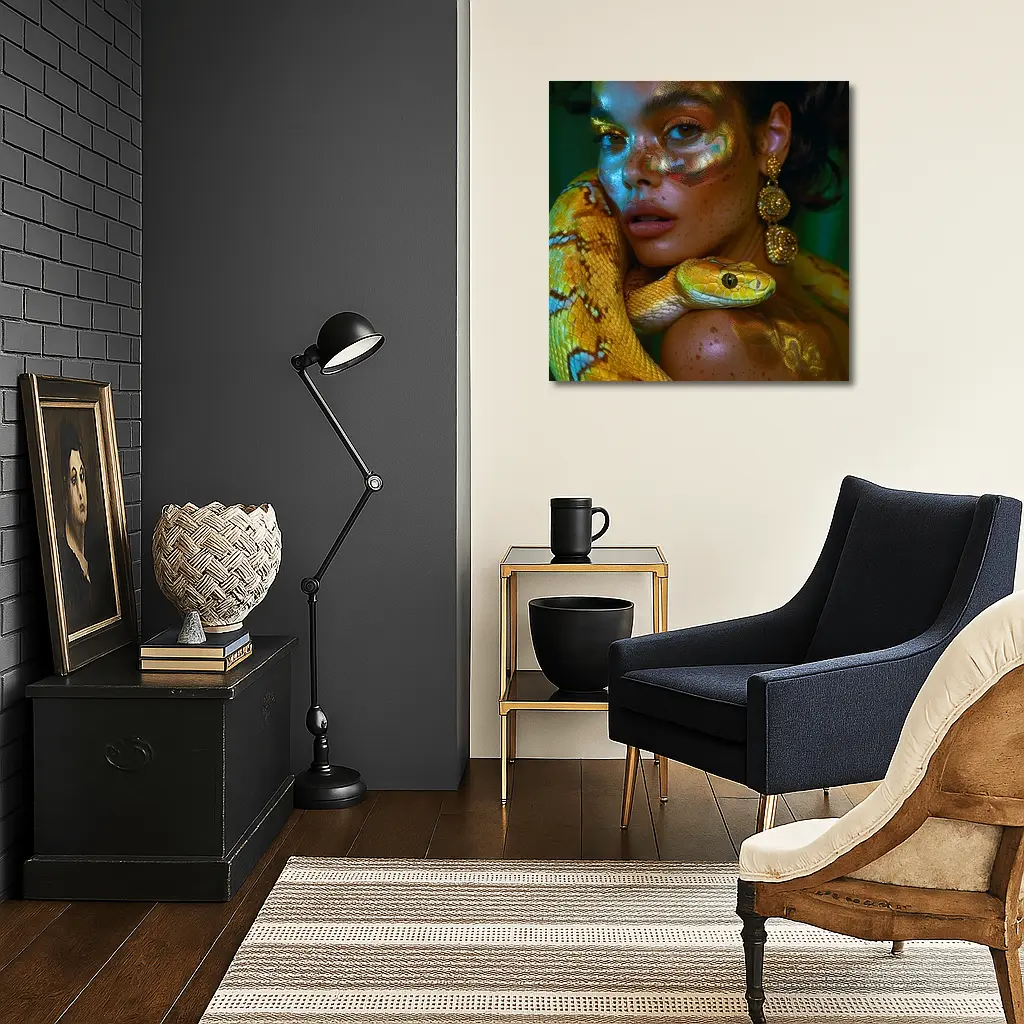 Woman With Yellow Snake Body Paint Art – Wall Art